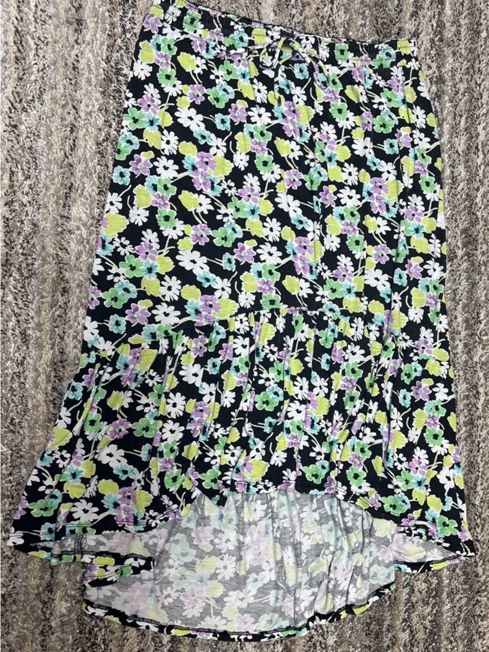 Aeropostale Black Colorful Floral Hi-Lo Drawstring Midi Skirt Large